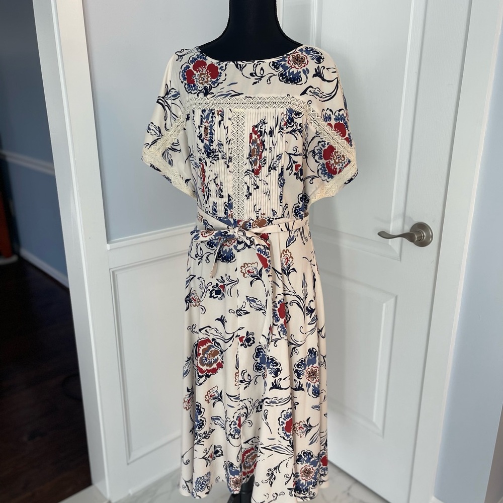 Ann Taylor Cream and Pink Dolman Sleeve Sundress